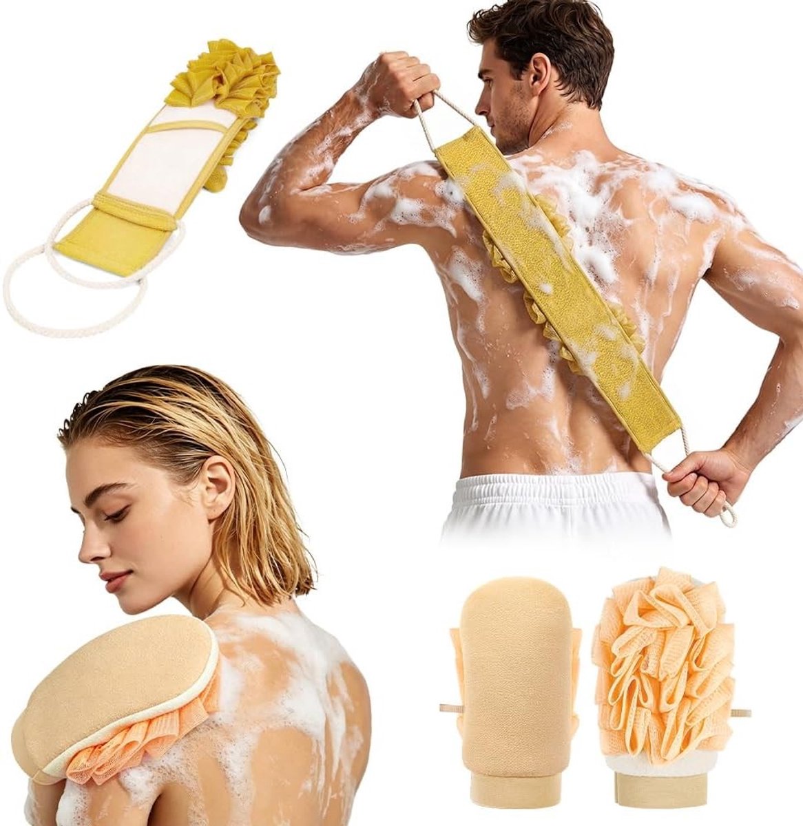 Set van 2 Exfoliërende Handschoenen voor Lichaamsscrub, Dubbelzijdige Massage en Dode Huidcelverwijdering, Ideaal voor Bad en Douche, Huidreiniging en Verzorging