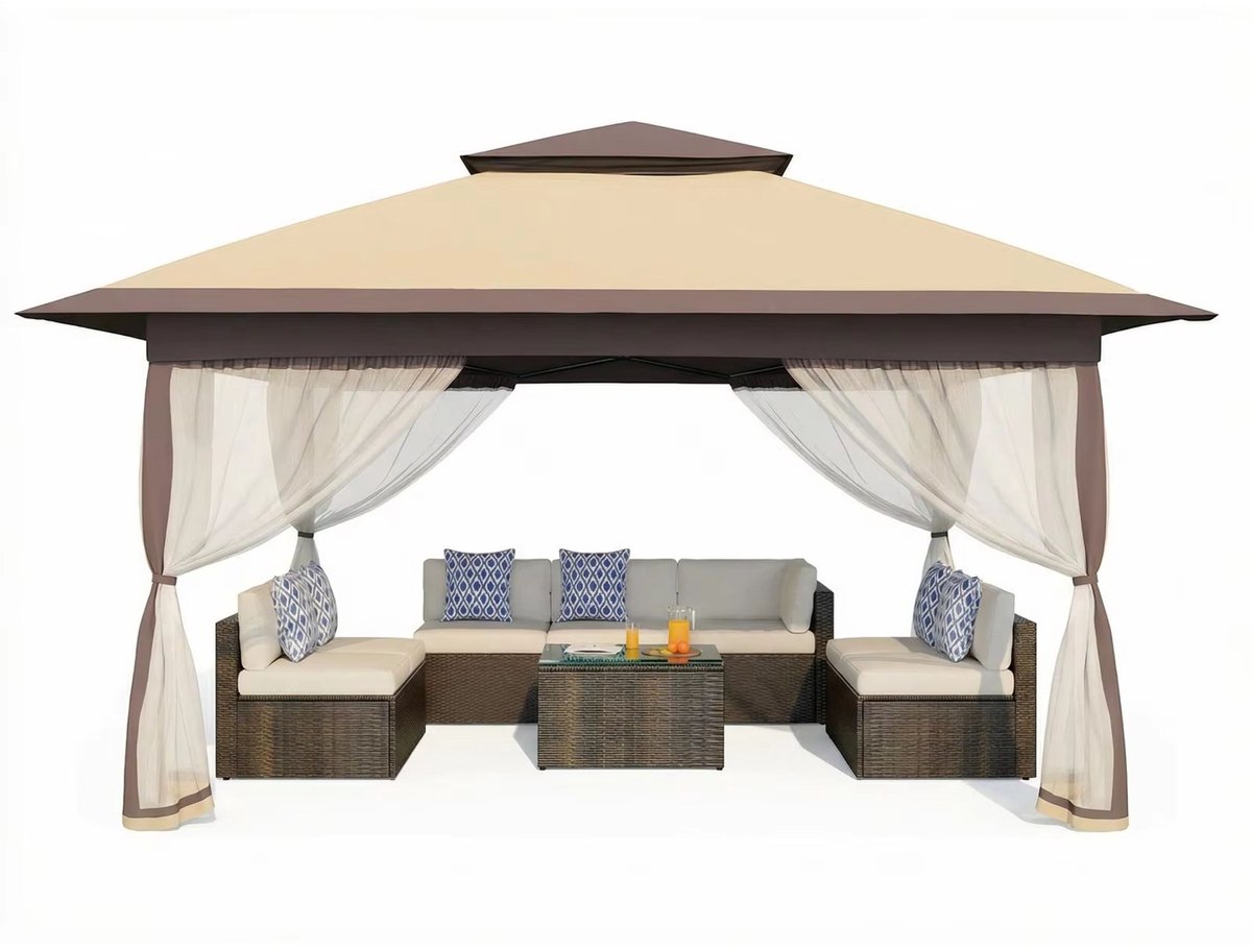 Gazebo - 300x300 cm, draagbaar, waterdicht, UV50+ - Khaki - voor Thuis en Professioneel Gebruik