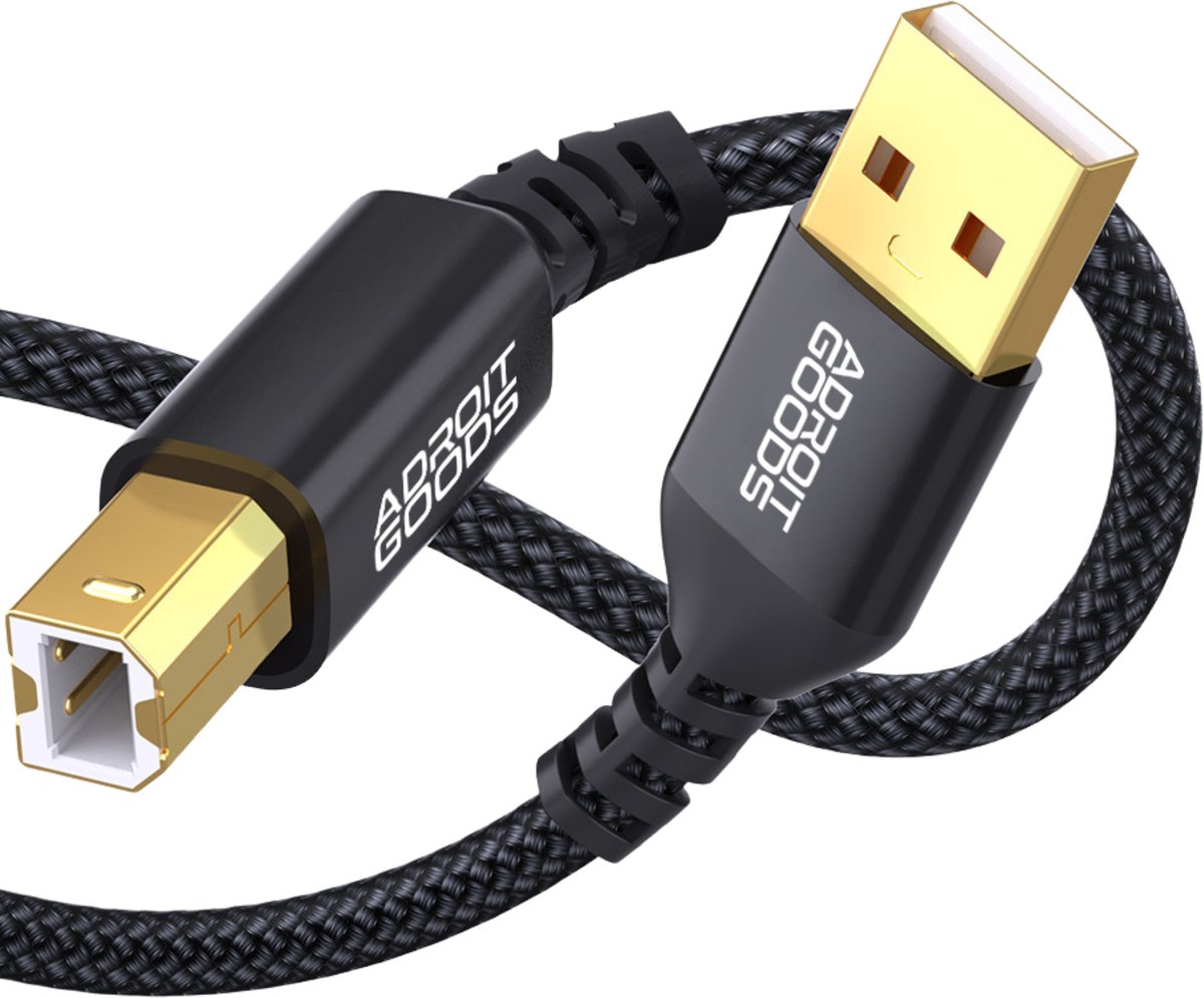 AdroitGoods USB-A naar USB-B Printerkabel 480Mbps High Speed USB 2.0 Printer Kabel Duurzaam Gevlochten Stabiele Verbinding Plug & Play zwart 3 m