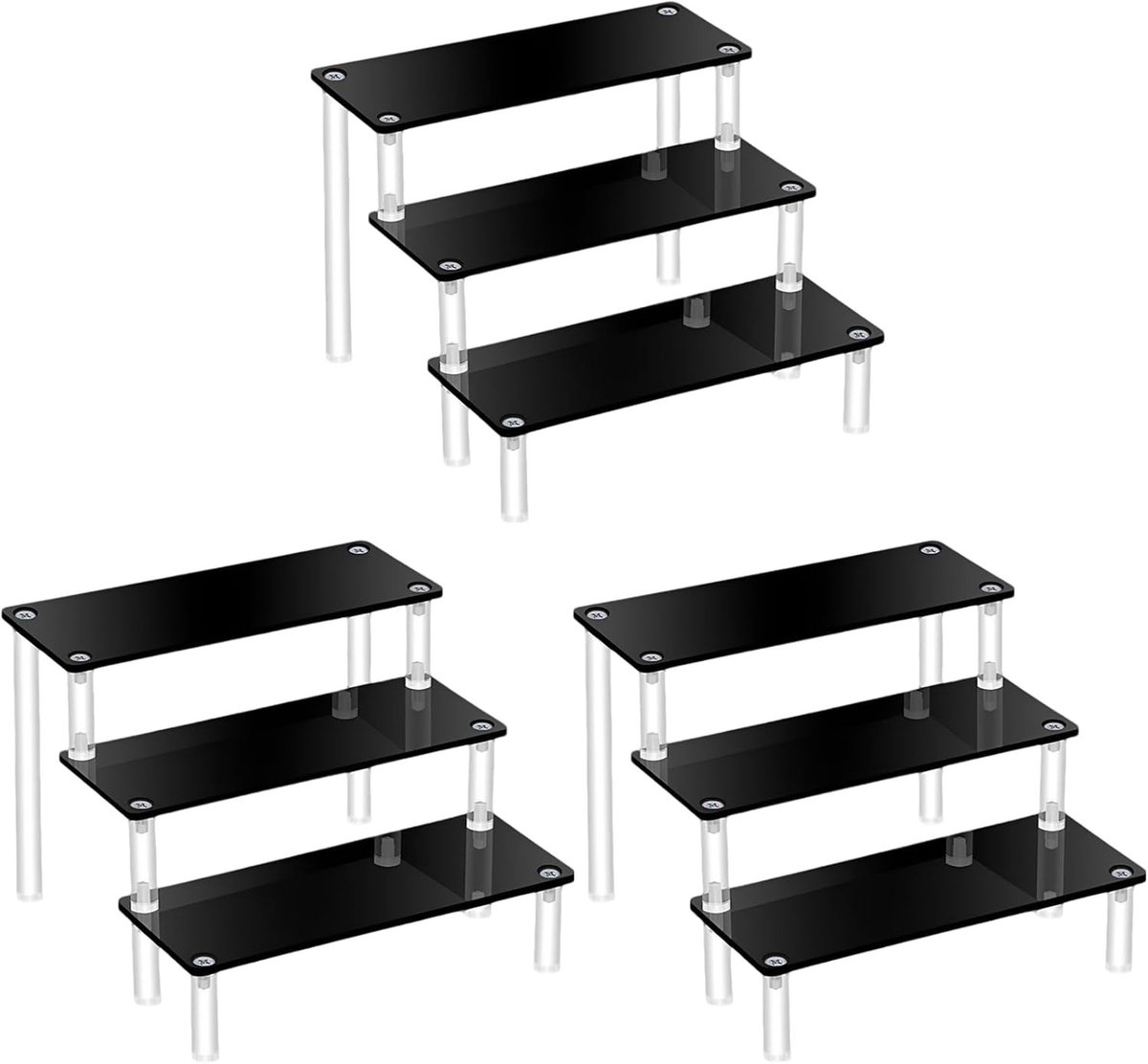 3-laagse Acryl Riser Plank Organizer Set voor Figuren en Amiibo, 30 cm Breed Aanrecht Display met Duidelijke Benen en Modern Design