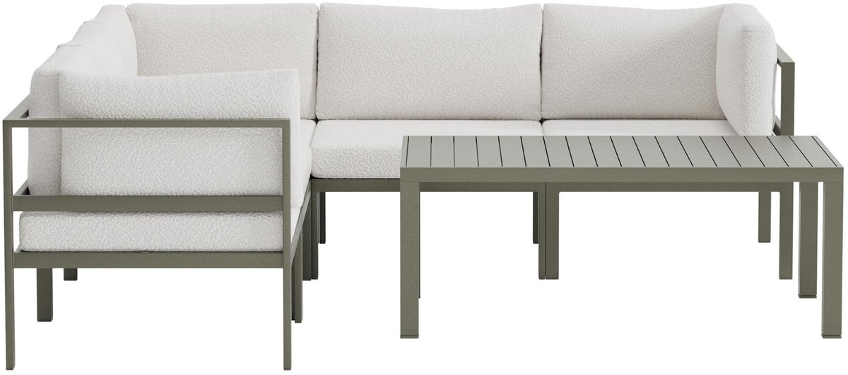 Copacabana loungemeubel hoekbank 3+2 zits en salontafel bruin.