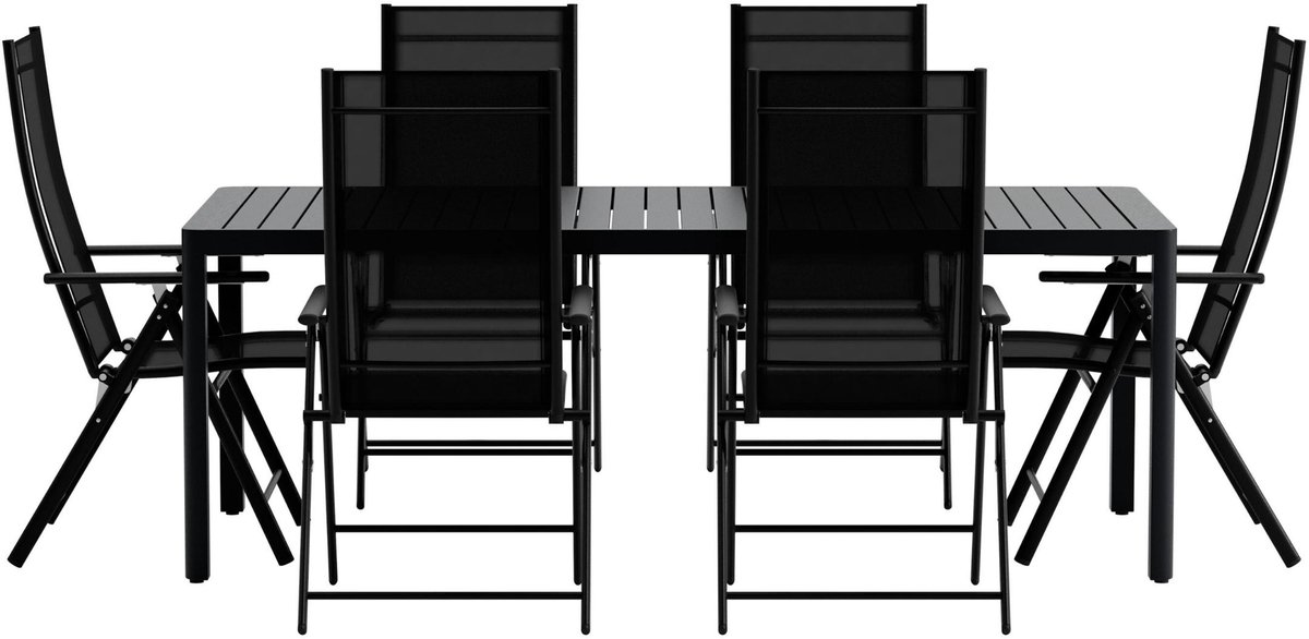 Giardini tuinmeubelset tafel 90x200cm zwart 6 stoelen zwart.