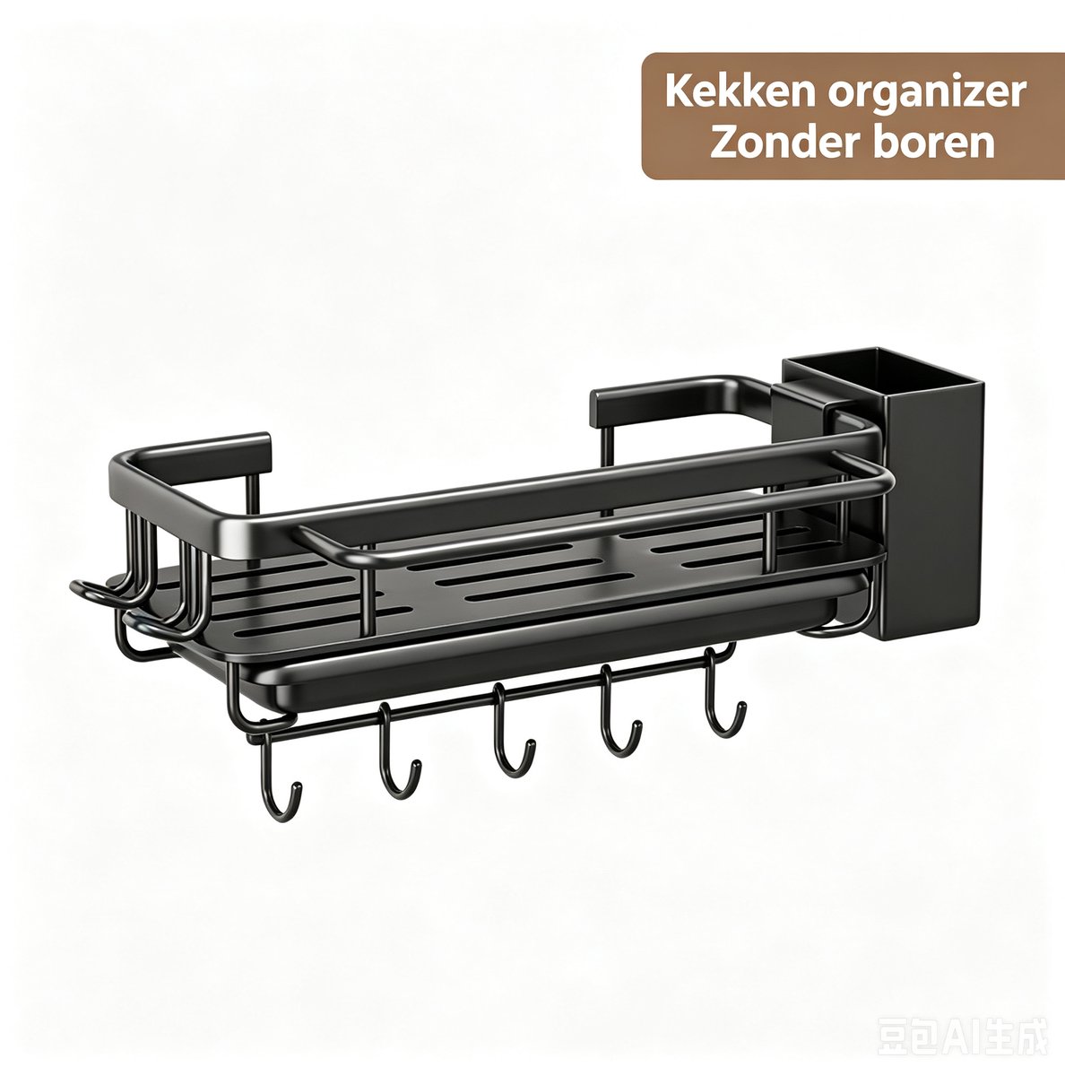 Keuken Wandrek Zonder Boren Afdruiprek Spons En Doek Opberger Wandhouder Met Haken Handdoekstang Bestekhouder Ruimtebesparende Keukenorganizer Aluminium Voor Keuken Badkamer Balkon 30×13×5 cm
