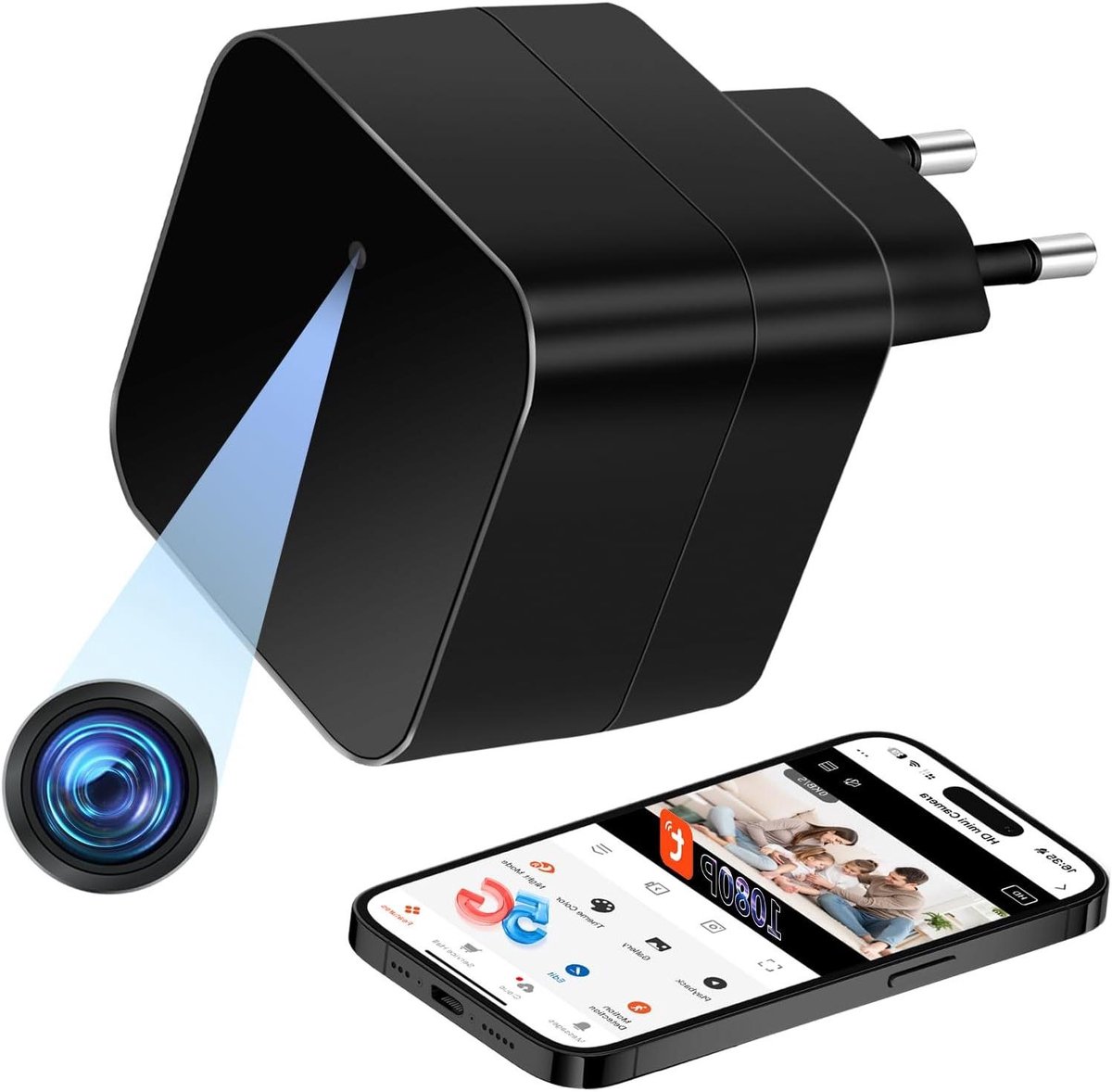 Mini Spionagecamera - Draadloze Camera - Huisbewaking - Dubbelband Wifi - 1080p HD - Zwart