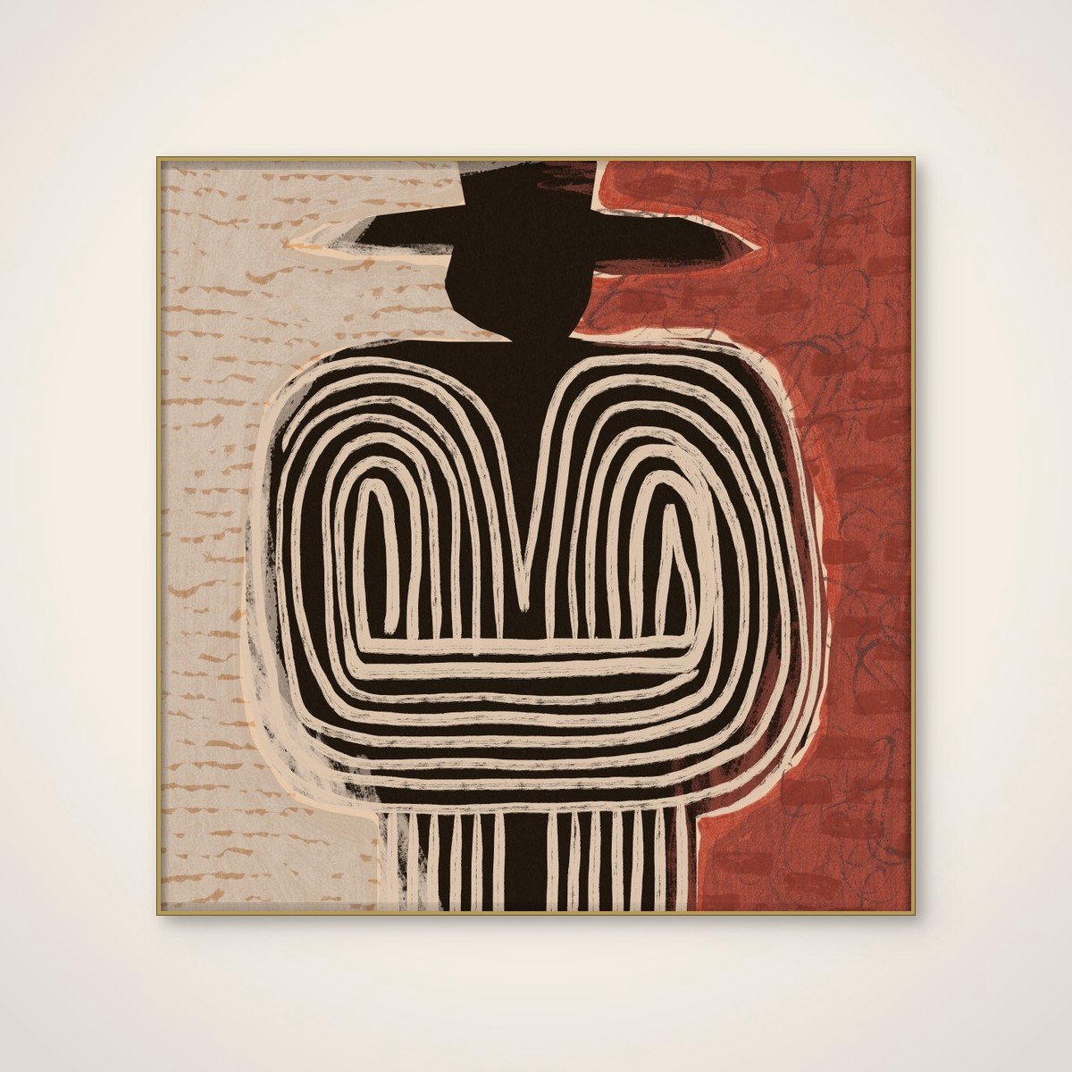 Akoestisch schilderij - 80 x 80 cm - Tribal Figure With Hat van Treechild - Abstracte wanddecoratie - goud textielframe