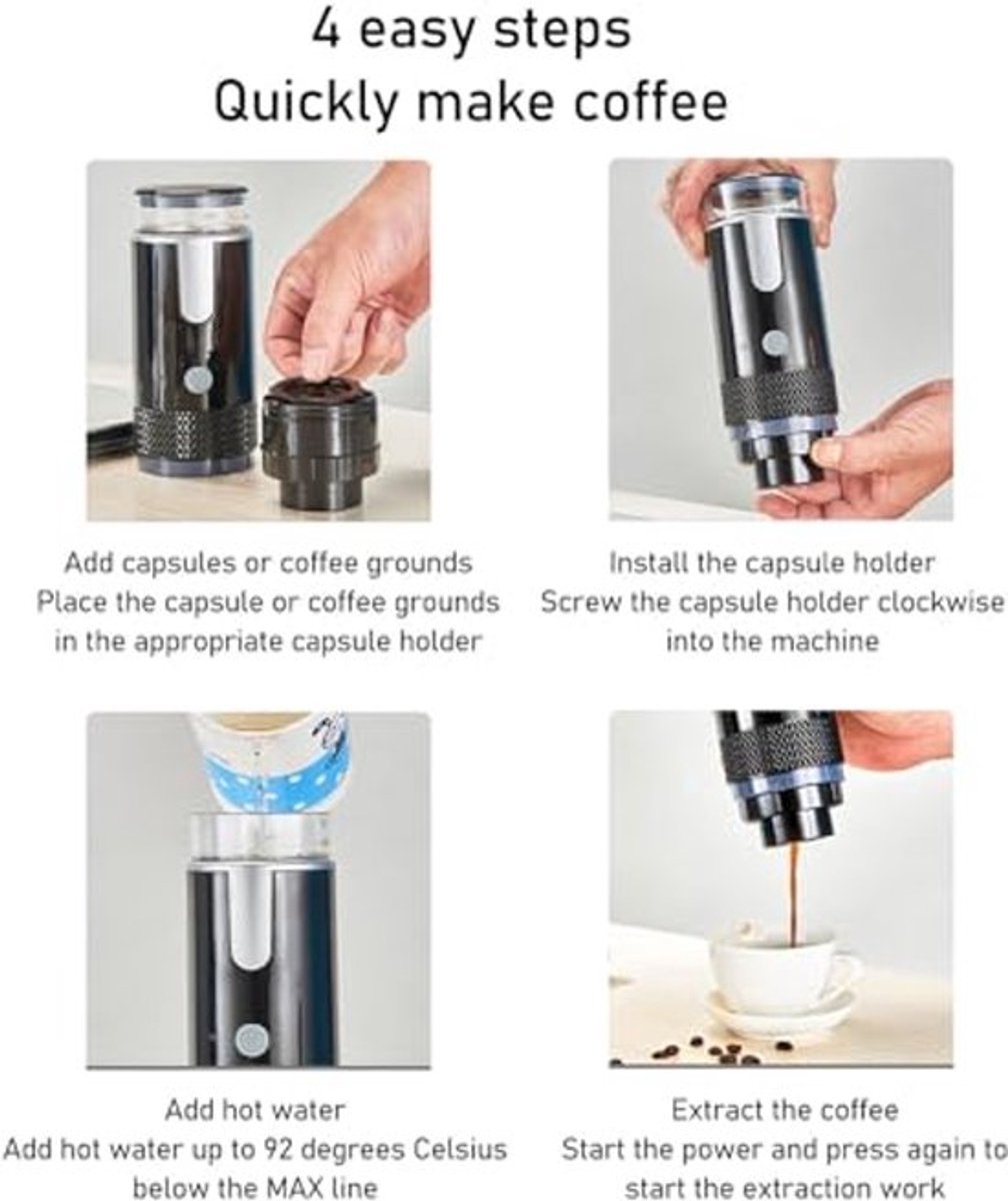 Draagbaar Koffiezetapparaat, Snoerloos Type C Oplaadbare Espressomachine Mini Handkoffiezetapparaat met 1200 MAh Batterij, 160 Ml Watertank, voor Reizen, Kamperen