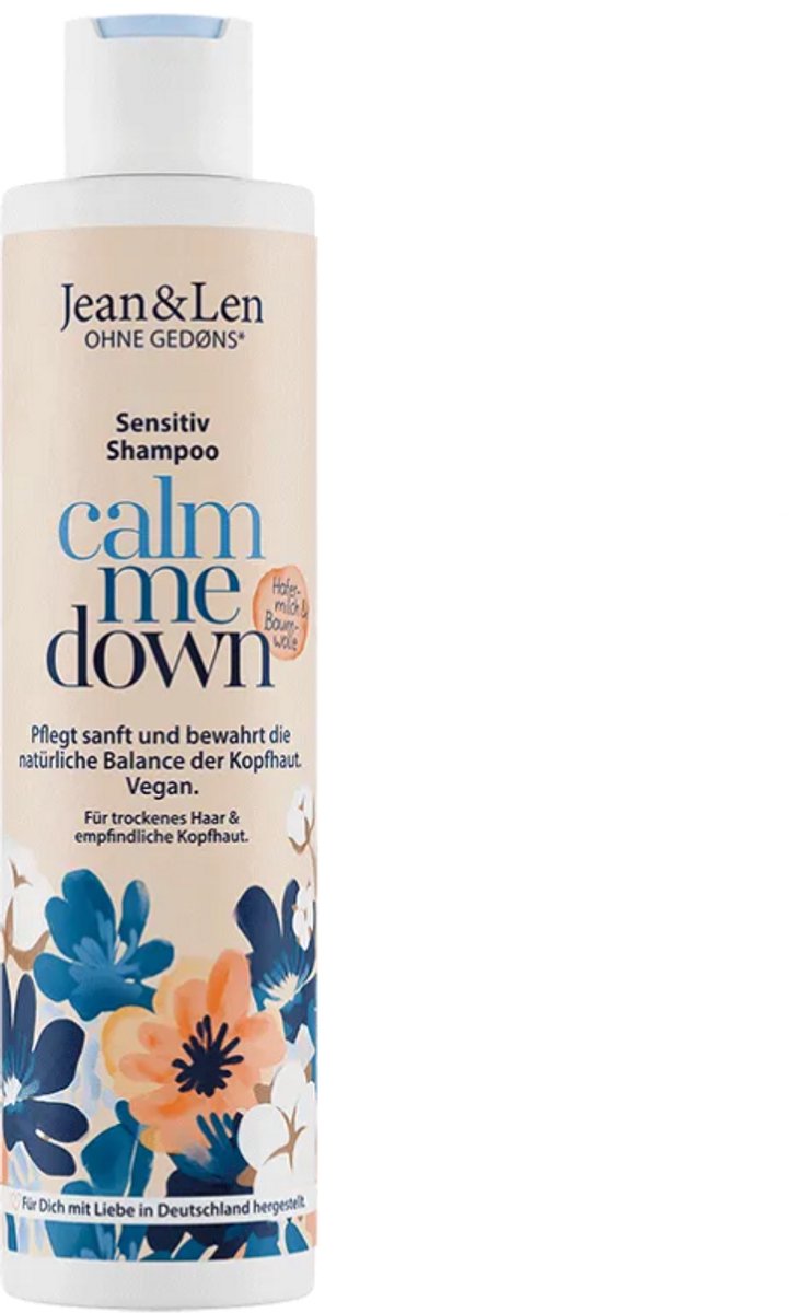 Jean & Len Sensitive Shampoo met Havermelk & Katoen 300 ml - voor gevoelige hoofdhuid, zonder siliconen, zonder parabenen, vegan, dierproefvrij