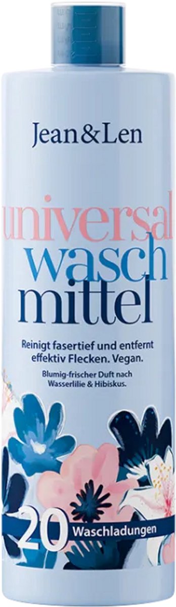 Jean & Len Universeel Wasmiddel met Waterlelie & Hibiscus 1000 ml - vegan, dierproefvrij, zonder siliconen, zonder microplastics