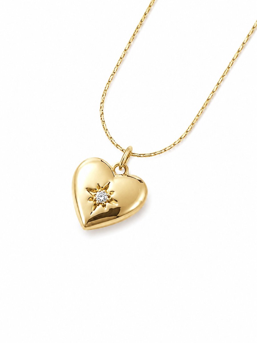 Ketting Meisje- Meisjesketting Hartje- Goudkleurige ketting meisje- Goudkleurig Hartje met Diamant- Ketting met hart- Kind- LiLaLove