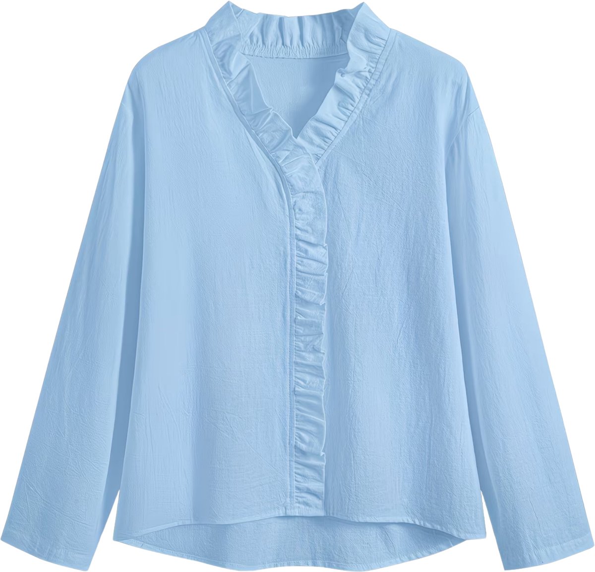 Currero Linnen Blouse Dames T-Shirt Polo Overhemd Shirt Zomer Ibiza Stijl Lichtblauw