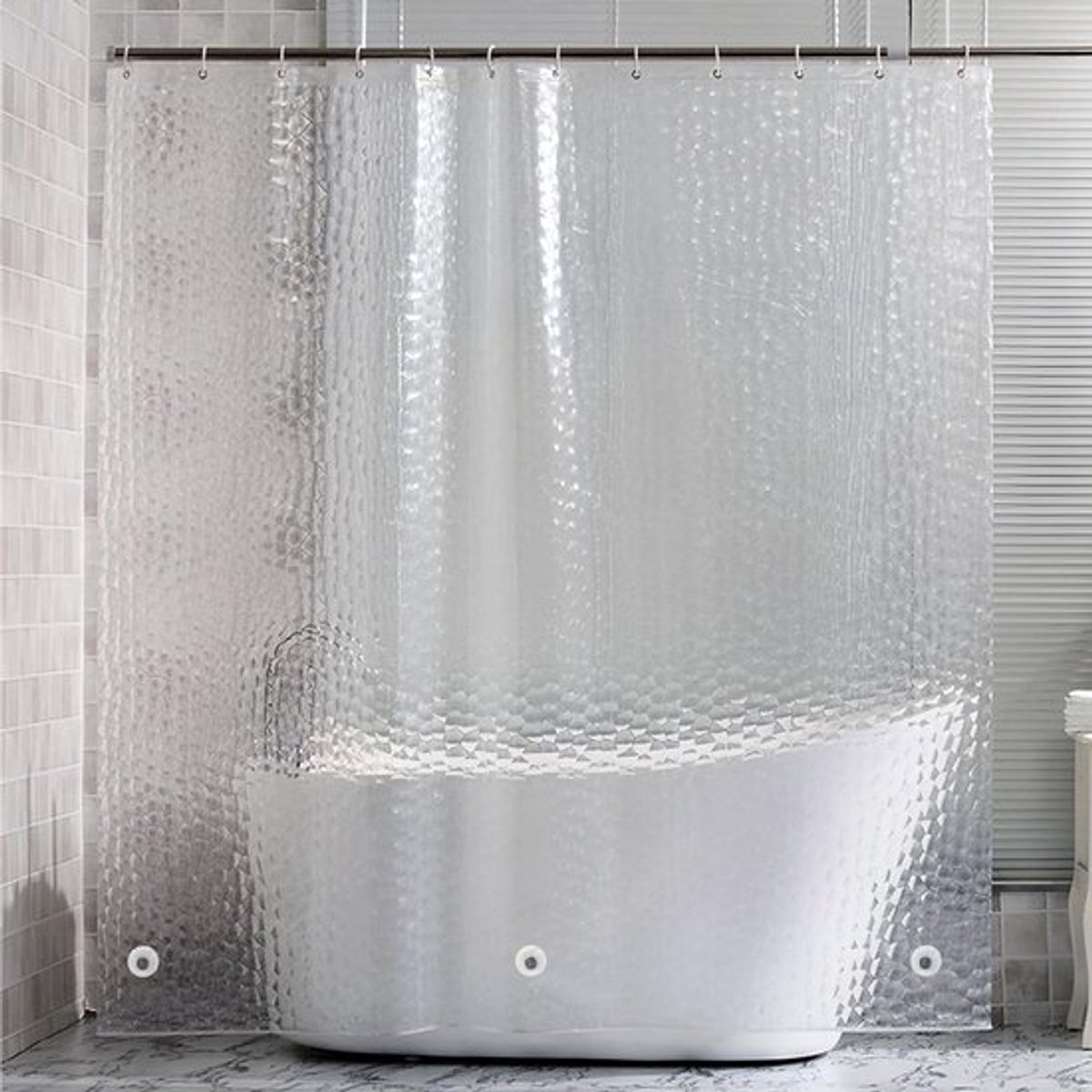 Douchegordijn 180 x 200 cm transparant schimmelwerend 3D-waterdicht anti-schimmel milieuvriendelijk - wasbaar - half-transparant - inclusief 12 douchegordijnringen .