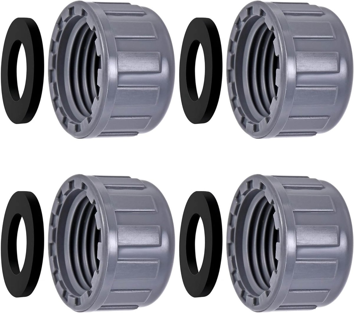 4 Piece PVC Thread Cap, 40 mm, Round Female Thread, Hose Connector Cover, with Seal, Drain Pipe Rubber Seal Garden - ShopVlot