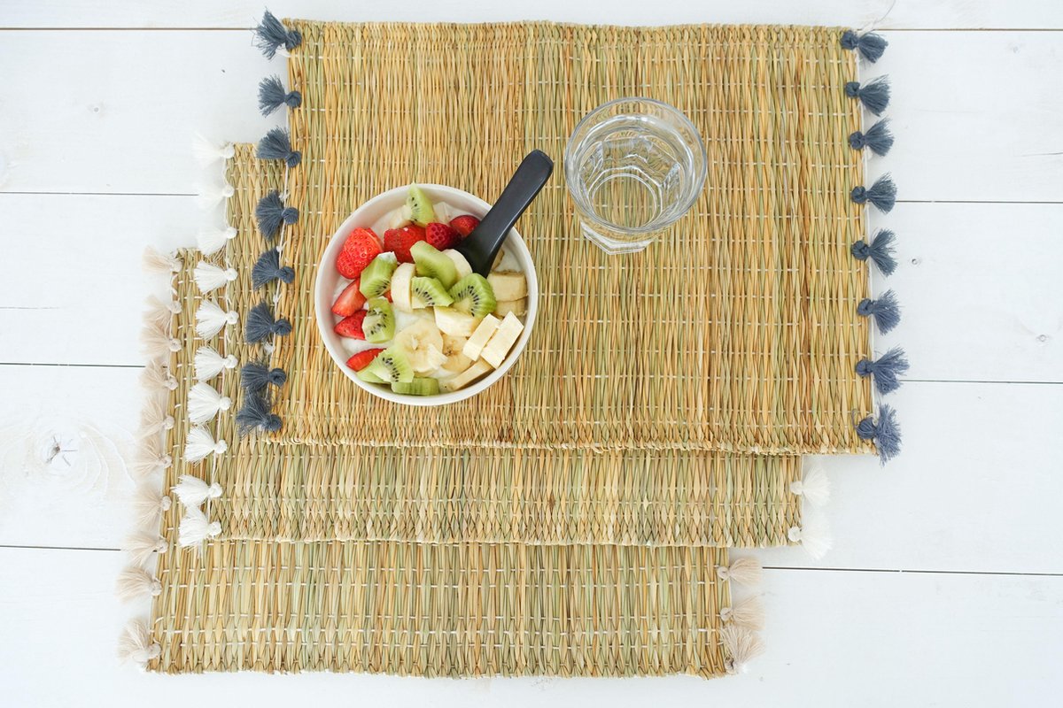 Rieten placemats set 4 stuks riet met grijs
