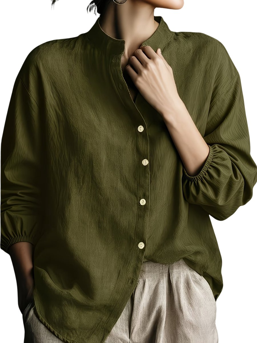 Currero Linnen Blouse Dames T-Shirt Polo Overhemd Shirt Zomer Ibiza Stijl Legergroen
