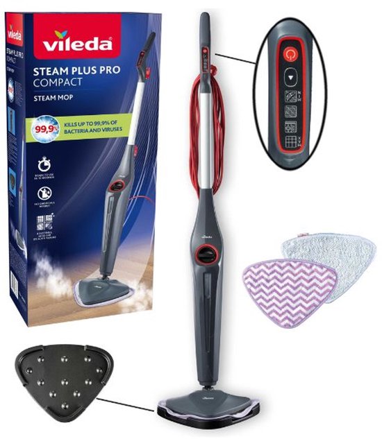 Vileda Steam Plus Pro Compact - Stoomreiniger - Perfect voor delicate vloeren - Met 4 stoominstellingen