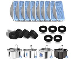 Vervangingsfilters voor kattendrinkfontein, geschikt voor PEKTACO – en voorfiltersponzen voor huisdierdrinkfontein 3,2 L/108 oz (set van 9).L