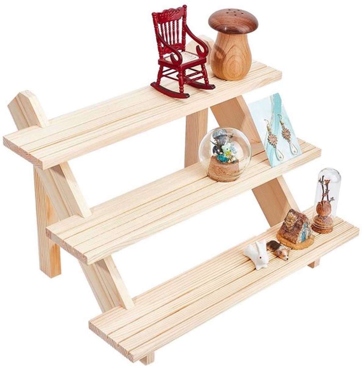3-laags houten displaystandaard voor oorbellen, houder voor oorbellen, afneembare, onafgewerkte houten displaystandaard voor sieraden met groef voor ambachtelijke sieraden, displaycollectie, 39 x 40 x