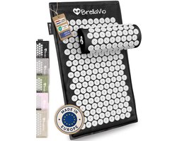 BrellaVio Spijkermat Set met Spijkerkussen - Zwart - 74x44 cm - Acupressuur Mat - Spijkerbed - Acupunctuur Kussen - Shakti Massage