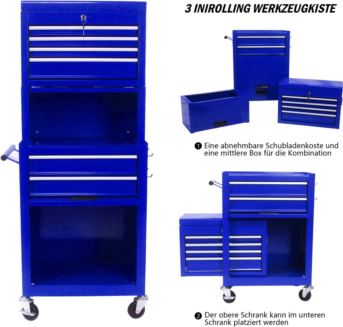 STILVORA Gereedschapskar - Afneembaar Met 6 Lades En Wielen - Voor Garage En Werkplaats - Staal - 53,01x33,02x133,1 Cm - Blauw