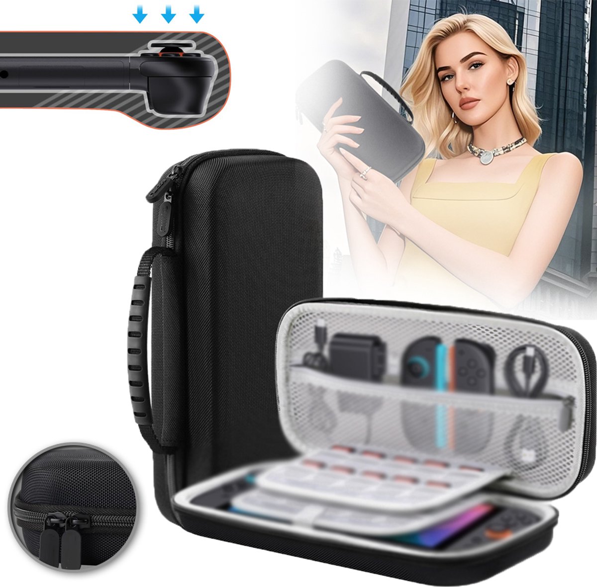 Reiskoffer Voor De Switch 2 Met 20 Game Vakken En Een Meshvak - Schokbestendig EVA Zachte Fluwelen Binnenkant Rubberen Grip - Perfecte Pasvorm Voor Dit Model - Zwart