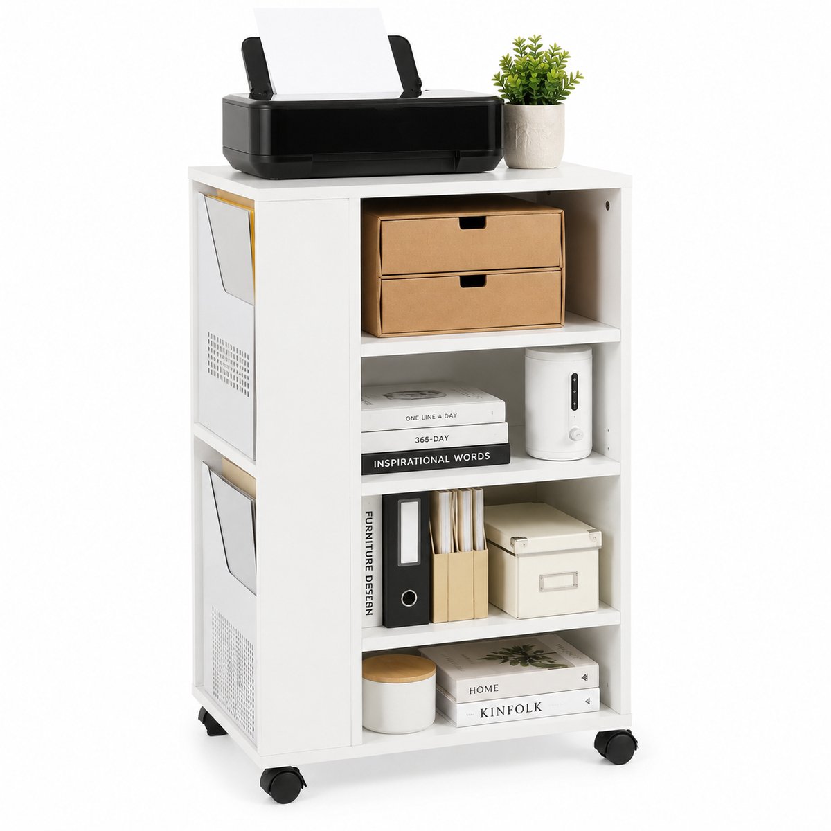 ITRONIQ Archiefkast Op Wielen - Rolcontainer Met Verstelbare Plank - Printerkast - Documentenkast Met 7 Open Vakken - Wit