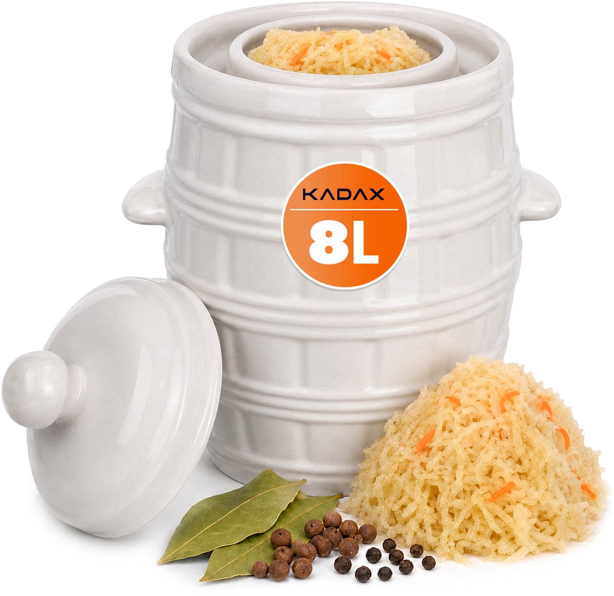 KADAX Vat voor het inleggen van kool, komkommers, steengoedpot, 8L, met kraag