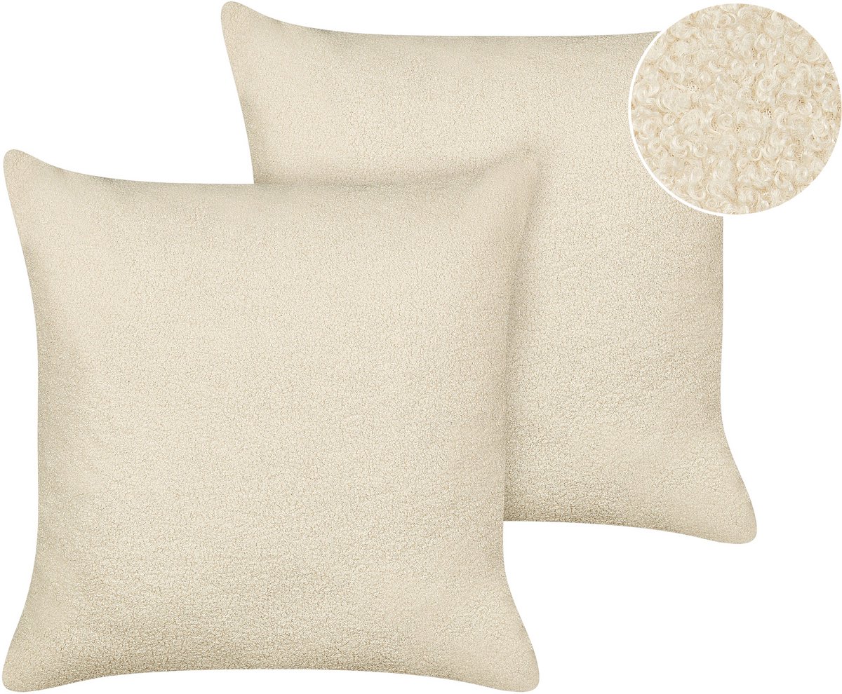 LEUZEA - Sierkussen set van 2 - Beige - 60 x 60 cm - Bouclé