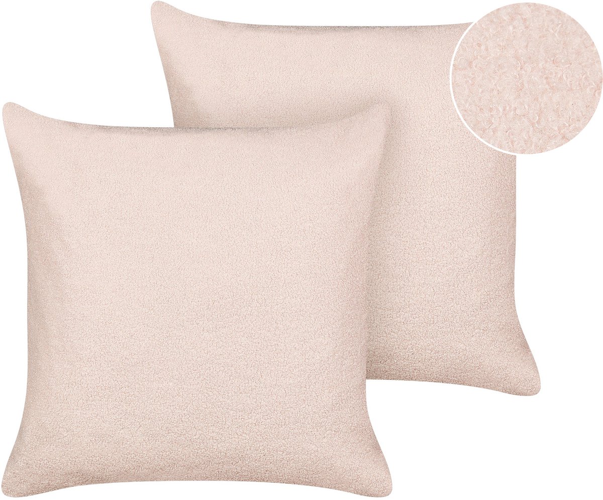 Beliani LEUZEA - Sierkussen set van 2 - Pastelroze - 60 x 60 cm - Bouclé
