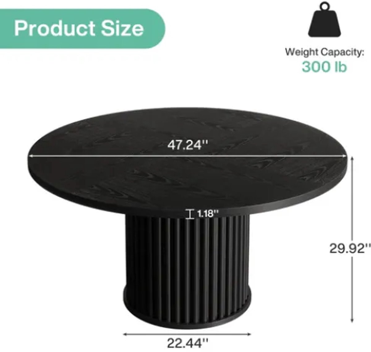 OKWISH Eettafel – Ronde Tafel Voor Keuken En Eethoek – 120 x 120 x 76 cm – Geschikt Voor 6 Personen – MDF En Metaal Zwart