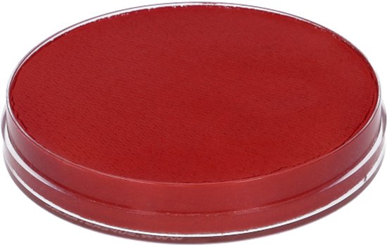 Rood compact schminkpoeder in een doorzichtig potje met rode deksel.