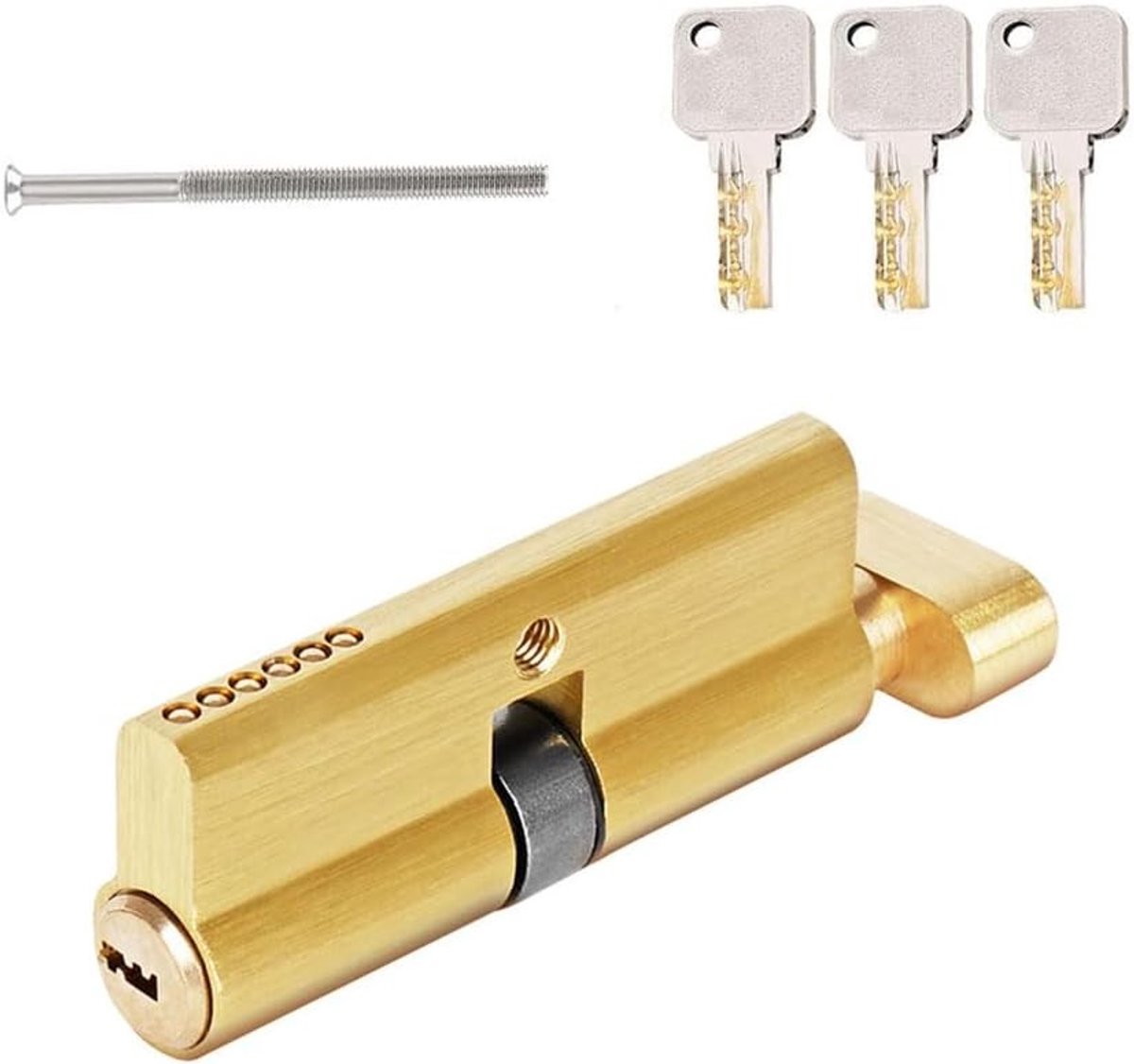 Vergrendelcilinder met Knop 35/35, Stevige Messing Deurcilinder met 3 Sleutels, Vervangingsaccessoires voor Veiligheid en Gemak (Lengte: 70 mm)
