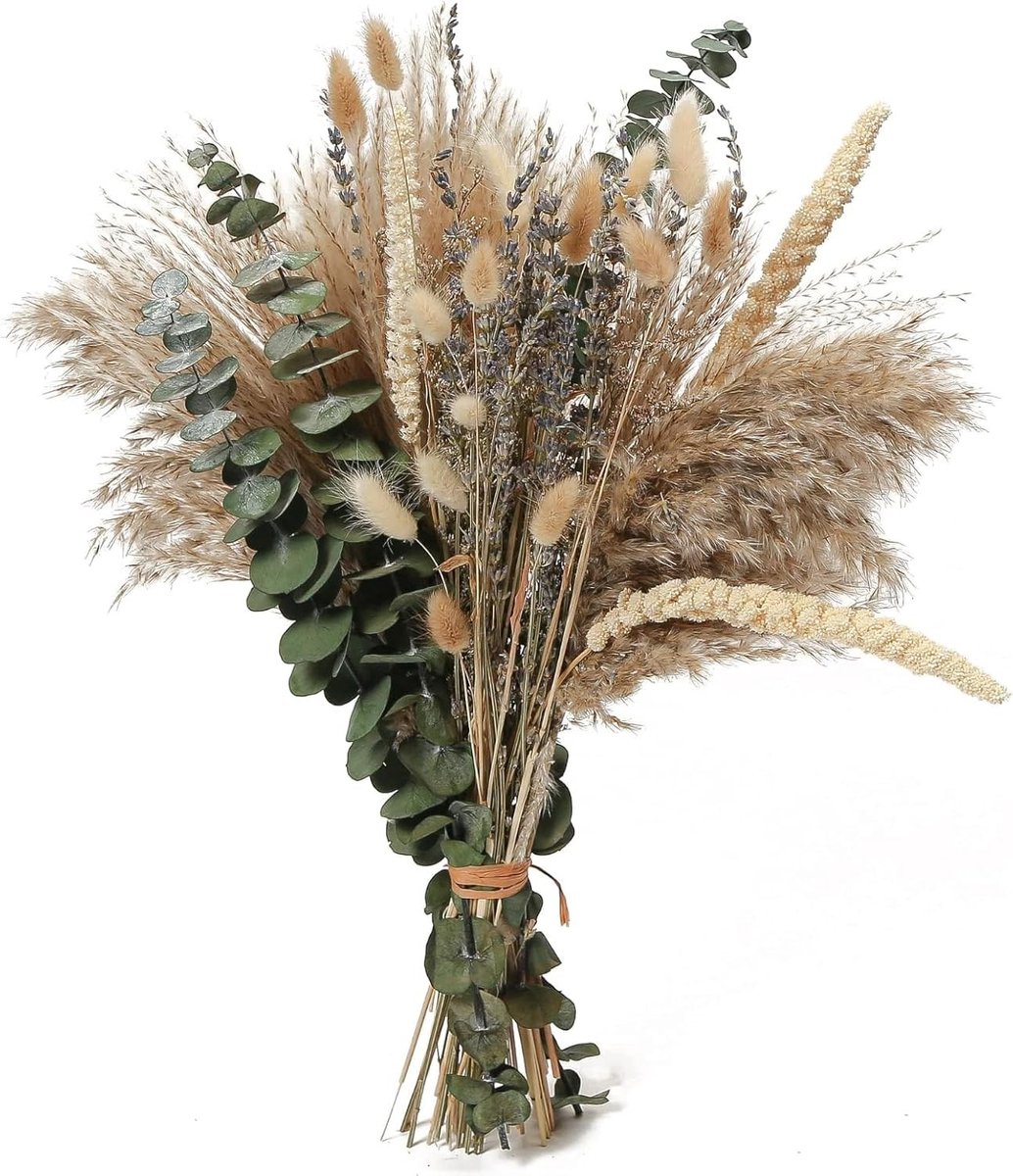 63 Stuks Pampasgras met Eucalyptus - Gedroogde Decoratie voor Vazen, Boho Bloemenboeket en Tafeldecoratie