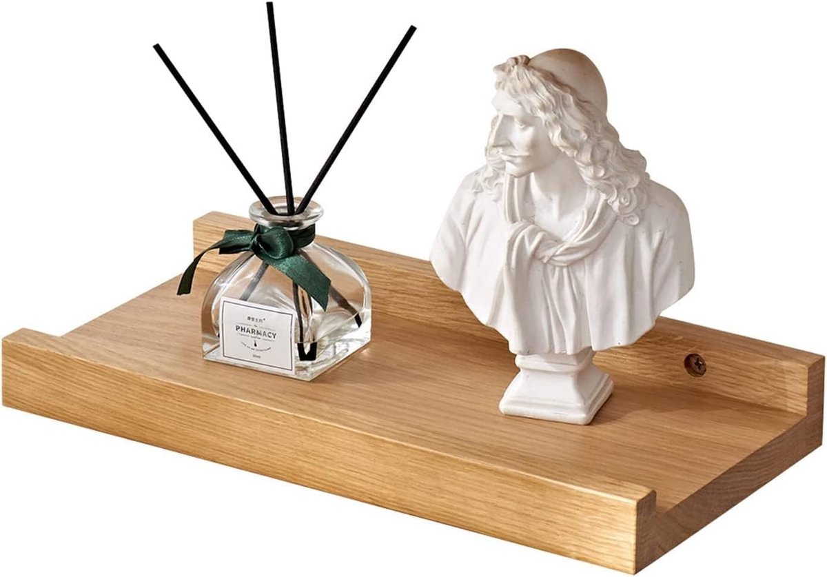 Drijvende Plank van Massief Eikenhout, 30 cm Wandplank met Lipontwerp voor Keuken, Woonkamer en Badkamer - Ideaal voor Foto's en Specerijen
