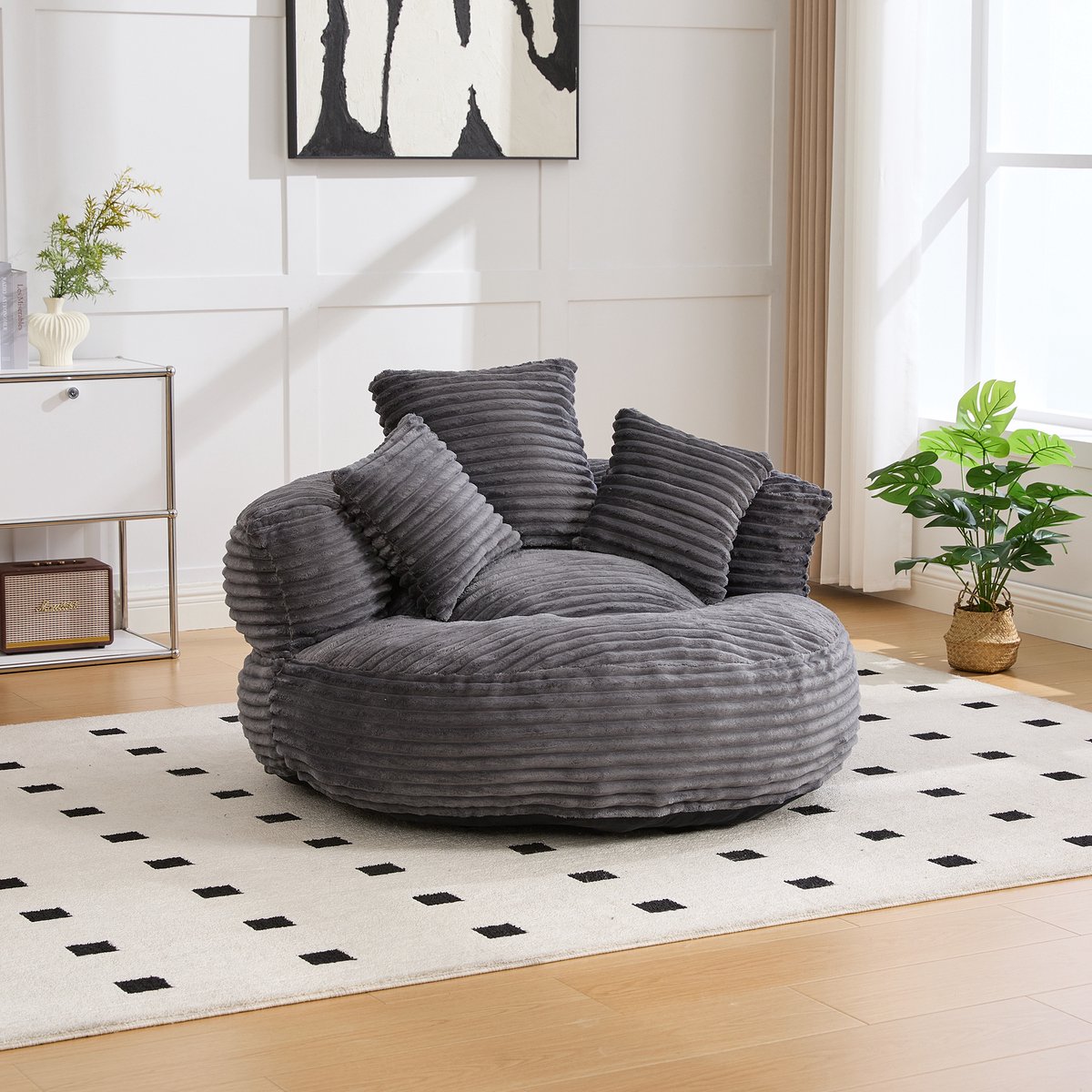 DESMIU Zitzak 108 X 108 X 52 Cm - Loungestoel Met Hoge Rugleuning En 3 Kussens - Voor Woonkamer En Slaapkamer - Katoen Donkergrijs