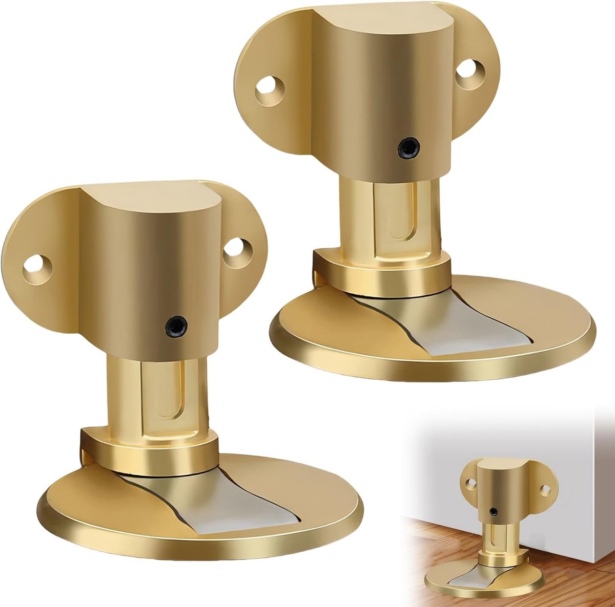Set van 2 Magnetische Deurstoppers met Onzichtbaar Ontwerp en 3M Dubbelzijdige Tape voor Verschillende Deurtypes, Verstelbare Deurstoppers in Goudkleur