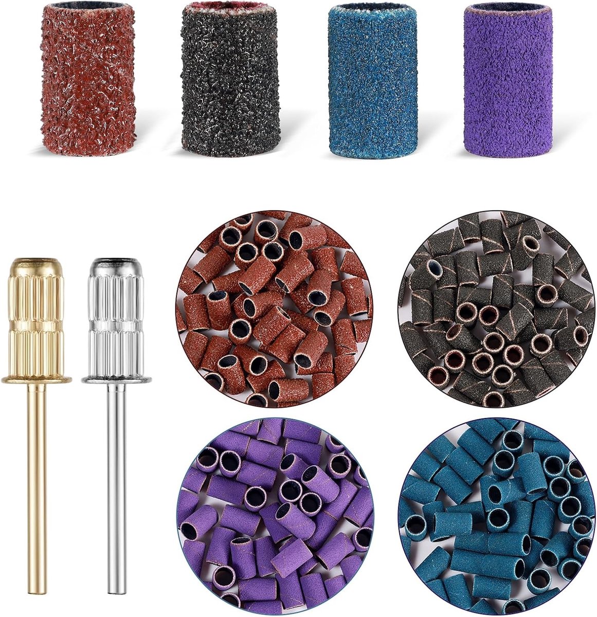 200 Stuks Nagelschuurbanden voor Nagelboor, Grof en Fijn, 80# 120# 180# 240# Korrel met 2 Stuks 3/32 Inch Nagelboor Bits voor Manicure en Pedicure