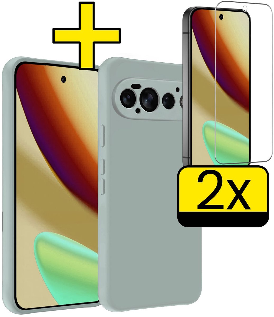 Hoesje - Met 2x Screenprotector - Geschikt voor Google Pixel 11 Pro - Sterk & Shockproof - Back Cover - Siliconen Case - Telefoon Hoes - Telefoonhoesjes - Lichtblauw