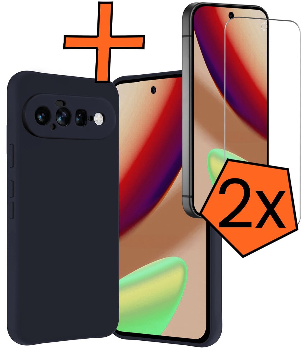 Hoes - Met 2x Screenprotector - Geschikt voor Google Pixel 11 - Sterk & Shockproof - Back Cover - Siliconen Case - Telefoon Hoes - Donkerblauw