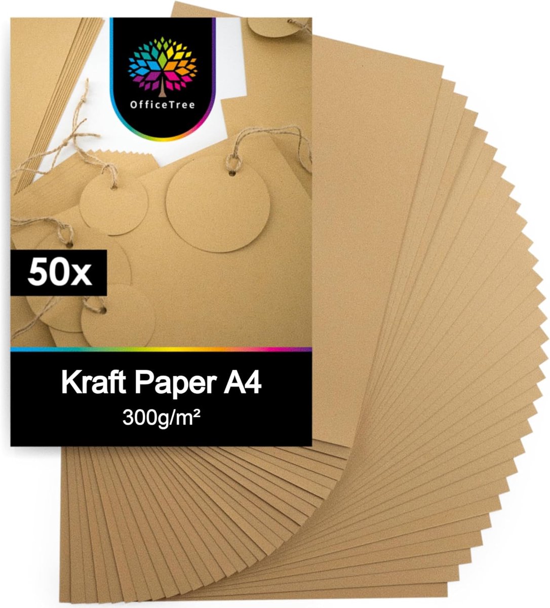 SnelShoppen - 50x A4 Kraftpapier 300g/m² Bruin - Dikke Printbare Bladen voor Inkjet en Laserprinters, Creatief en Scrapbooking, Cardboard A4, Ambachte