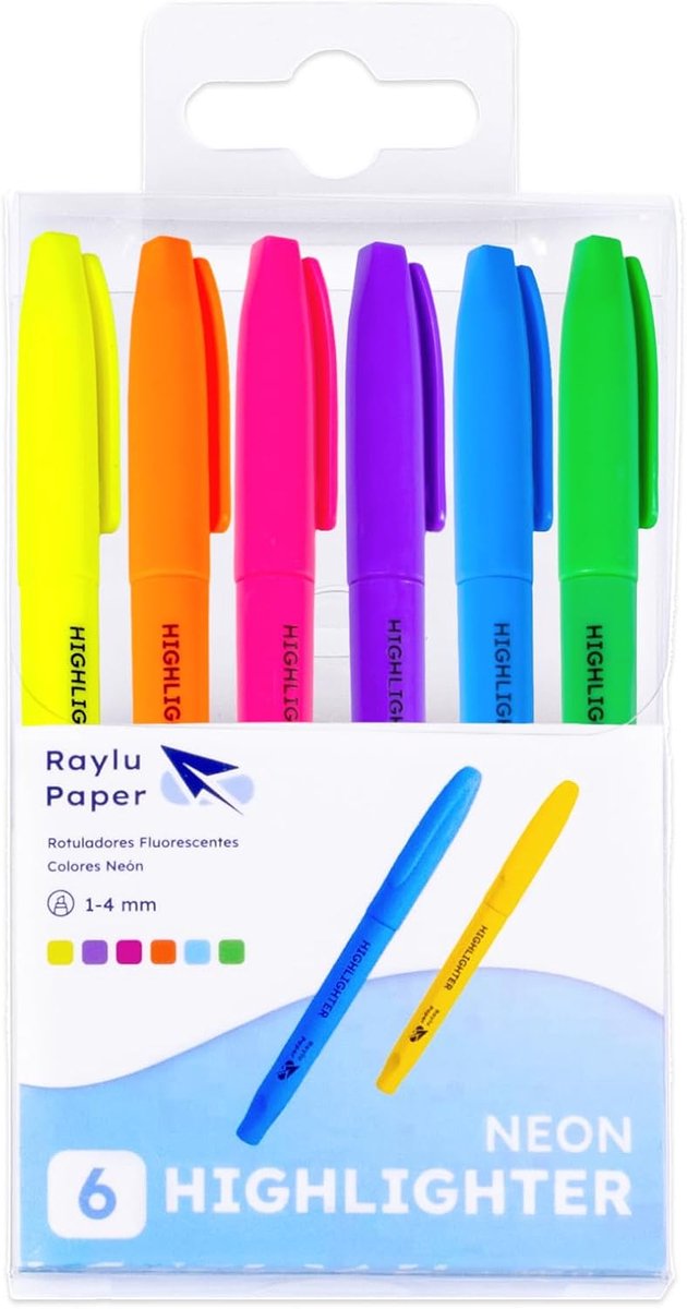 SnelShoppen - Fluorescente Neon Marker Set van 6 - Beveled Tip Markers 1-4mm - Hooglighters voor Studie, Kantoor en Organisatie - Sneldrogend, Waterba