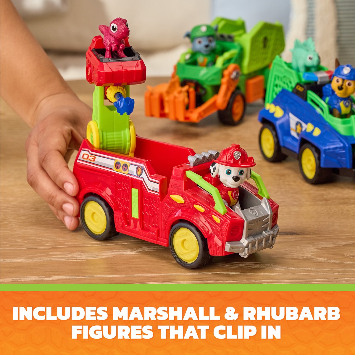 PAW Patrol - De Dino Film - Marshall Dino Rescue Firetruck - Volledig ronddraaiende projectielwerper en 2 actiefiguren — cadeau in Spellen & Speelgoed - foto 6