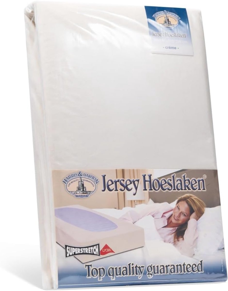 SnelShoppen - Fitted Sheet Jersey Katoen 90x200 cm - Tot 35 cm Matrasdikte - 220 g/m² - Crème Kleur - Ideaal voor Bedden, Kamers, Camping en Kinderen