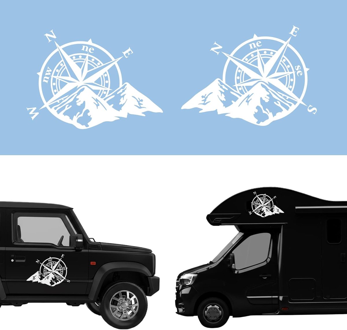 SnelShoppen - Autodomy Kompas Roos Stickers | Wind Roos voor Caravan, Auto en Motor | 4x4 Off-Road Stickers | Duurzame Vinylstickers voor Buiten (Wit,