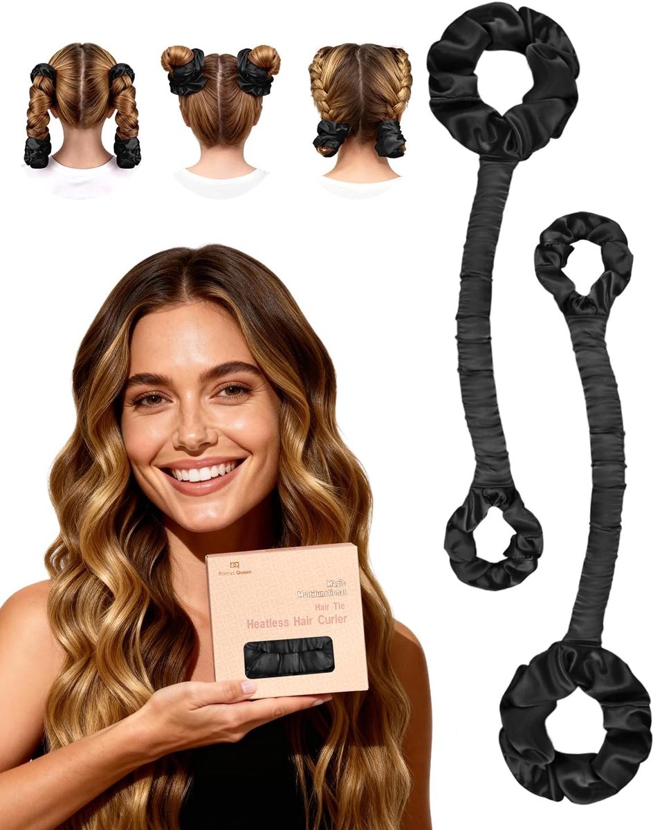 SnelShoppen - Heatless Curlers Set - Satin Heatless Curling Rod Headband - Zachte Haarrollers voor Gezonde Krullen - 2 Stuks - Zwart - Perfect voor Fe