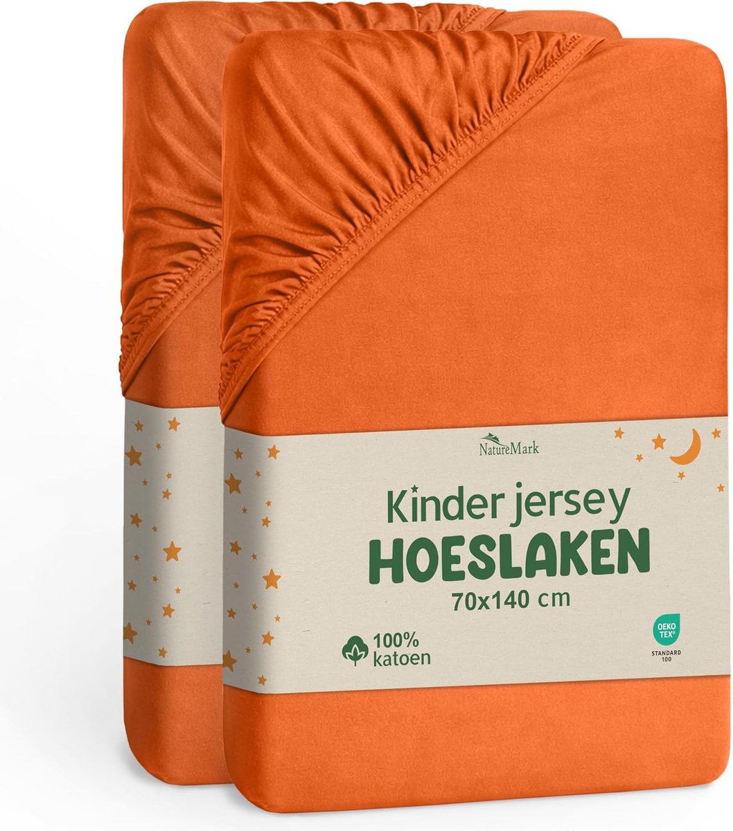 SnelShoppen - Fitted Sheet 70 x 140 cm Set van 2, Zacht Jersey, 100% Katoen, Terracotta, Perfect voor Kinderbedden en Babybedjes