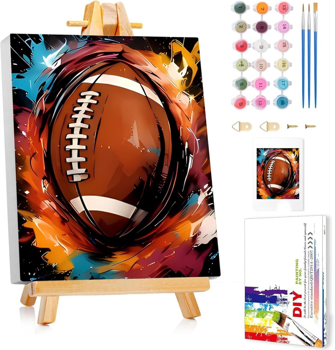 SnelShoppen - Schilderen op Nummer voor Kinderen - Rugby Schilderij met Frame en Easel - Geschikt voor 5 tot 10 Jaar - Creatieve Verfset - Cadeau voor