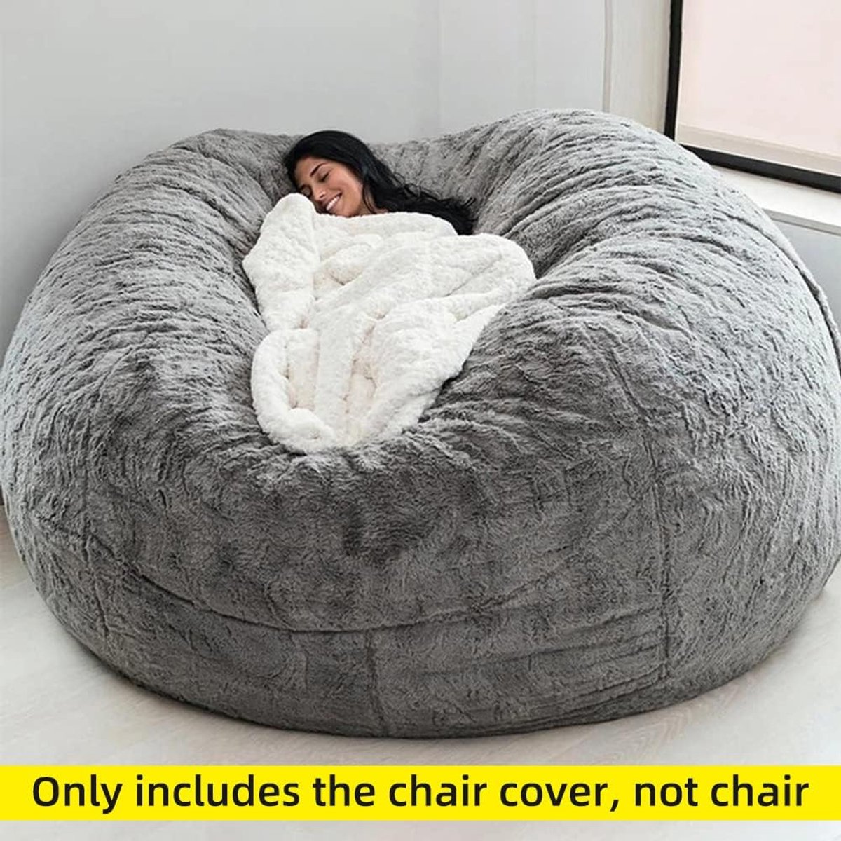 SnelShoppen - Bean Bag Stoelhoes - Zachte Fluffy Bedbank Cover voor Dubbele Balkon - Groot Rond Kussen zonder Vullingen - Perfect voor Kinderen en Vol
