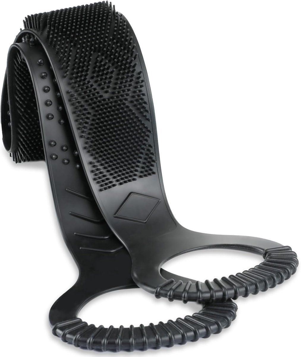 SnelShoppen - Exfoliërende Siliconen Rug Scrubber, 97 Cm Dubbelzijdige Douche Rugwasser, Diepe Reiniging en Massage, Zwart, Makkelijk Schoon te Maken