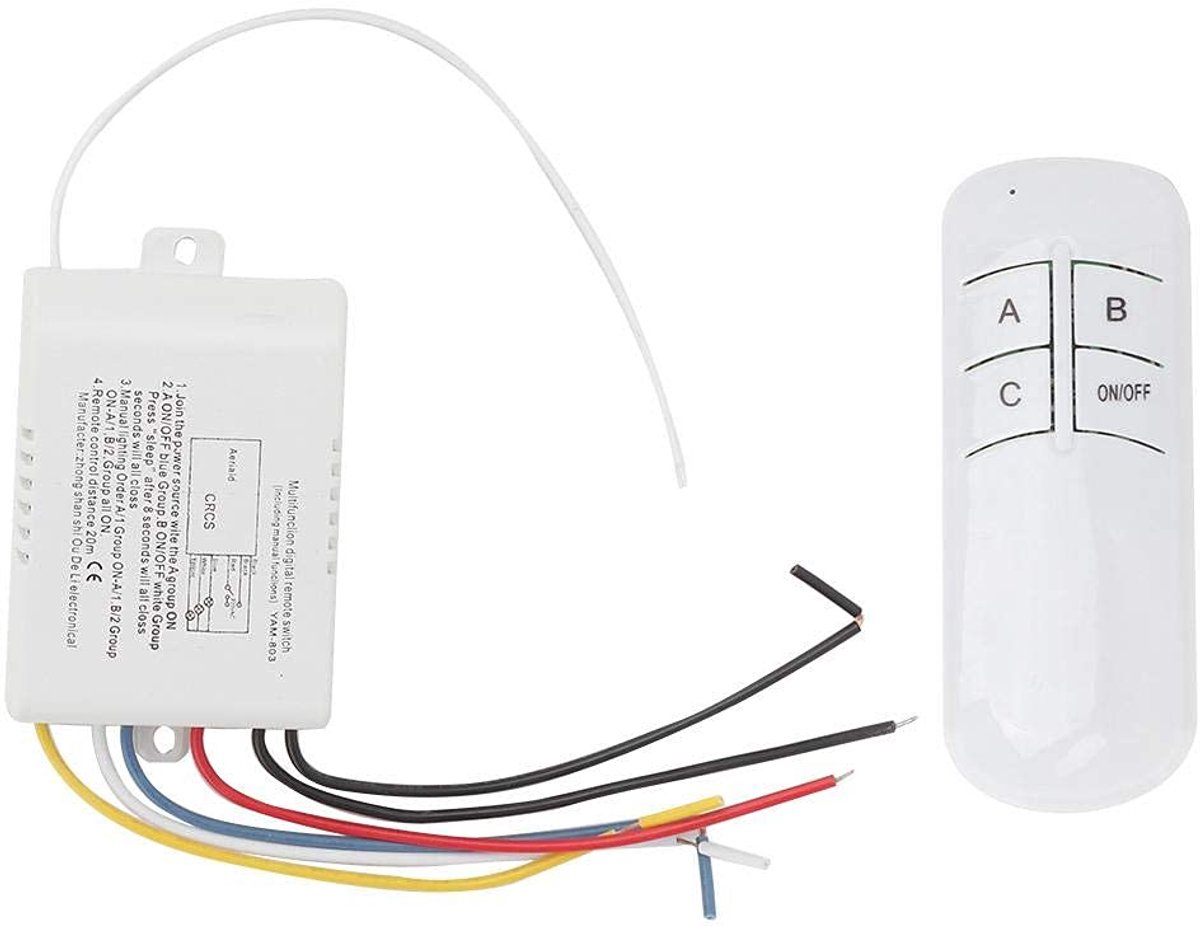 SnelShoppen - 220V Draadloze Wandschakelaar met Afstandsbediening, On/Off, 3-Weg Schakelaar, Digitale Wandknop voor Verlichting en Ventilator, Set met