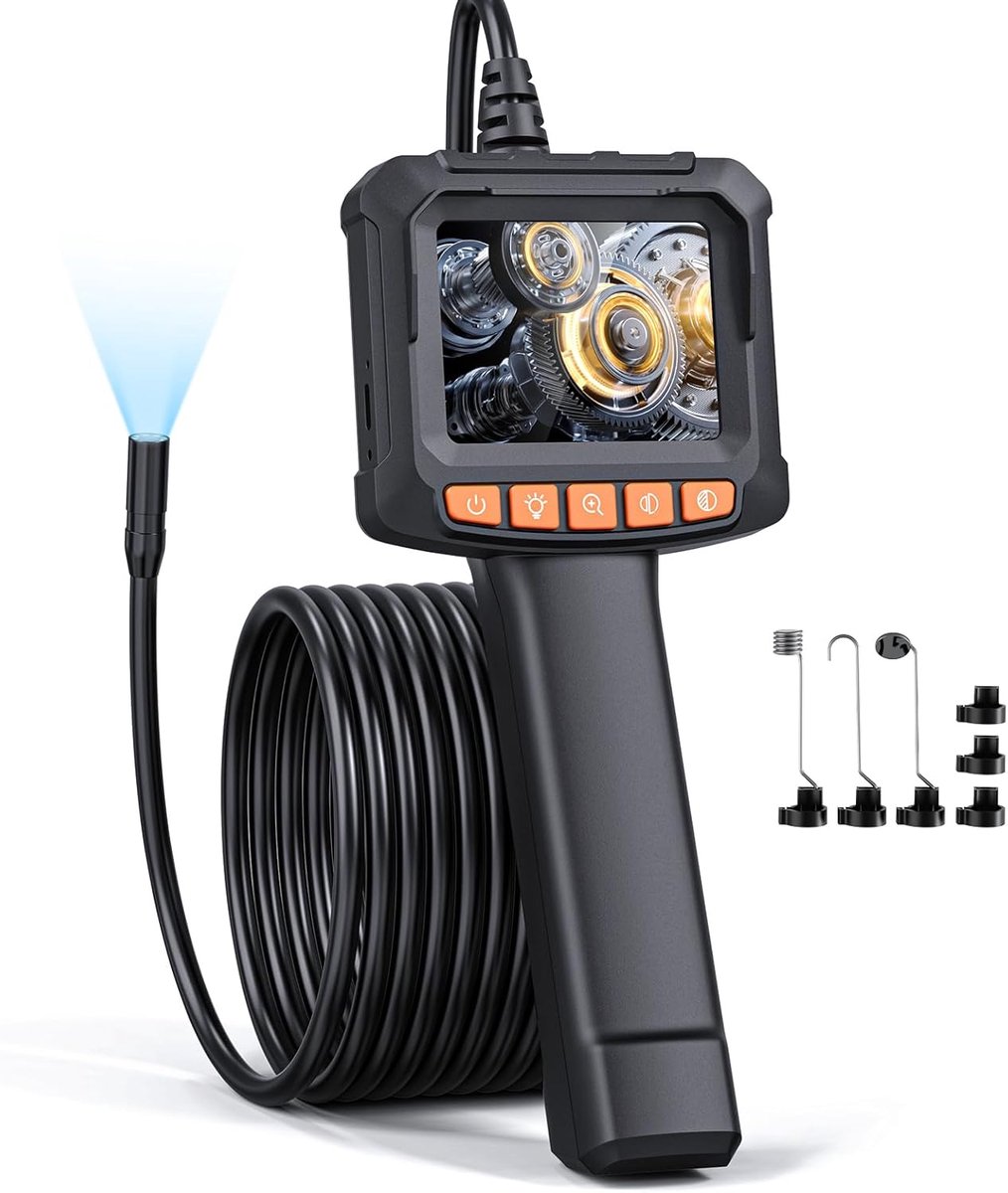 SnelShoppen - Endoscope Camera met Licht, 1080P HD Inspectie Camera, 2.4 Inch IPS Scherm, 8 LEDs, Semi-Rigide Kabel, 2000 mAh Accu, Voor Huis, Auto, T